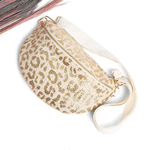 Leopard raffia bumbag
